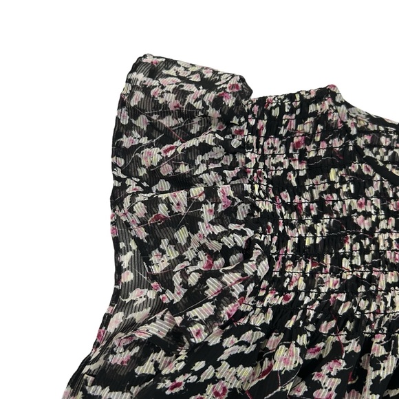 Banana Republic Medium Black Micro Floral Striped Smocked Ruffle Blouse - Picture 5 of 11